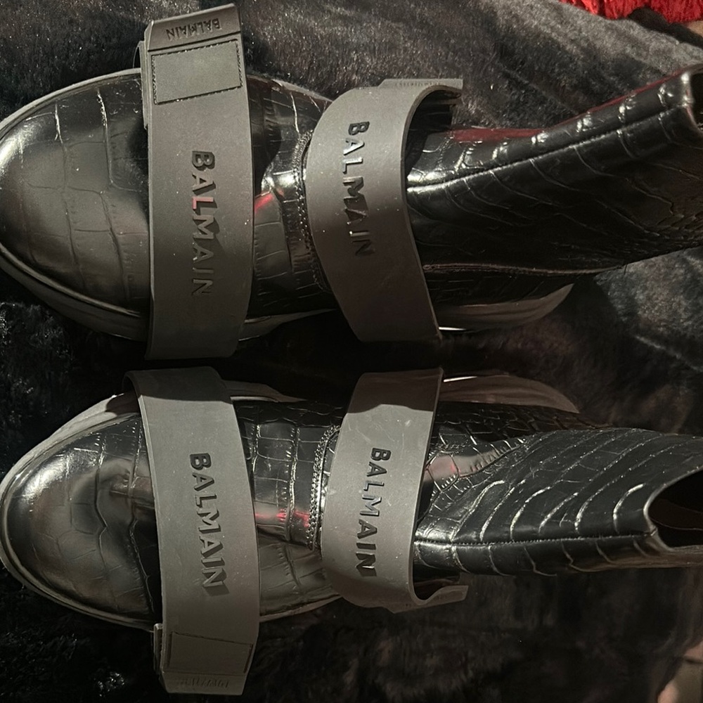 Balmain Black Embossed Leather Boots
